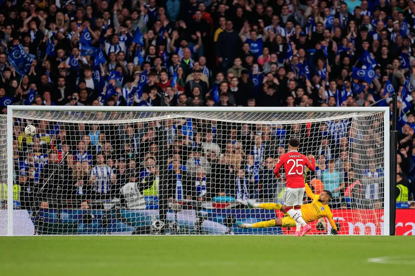 Jadon Sancho puts his penalty away. Image: Alamy 