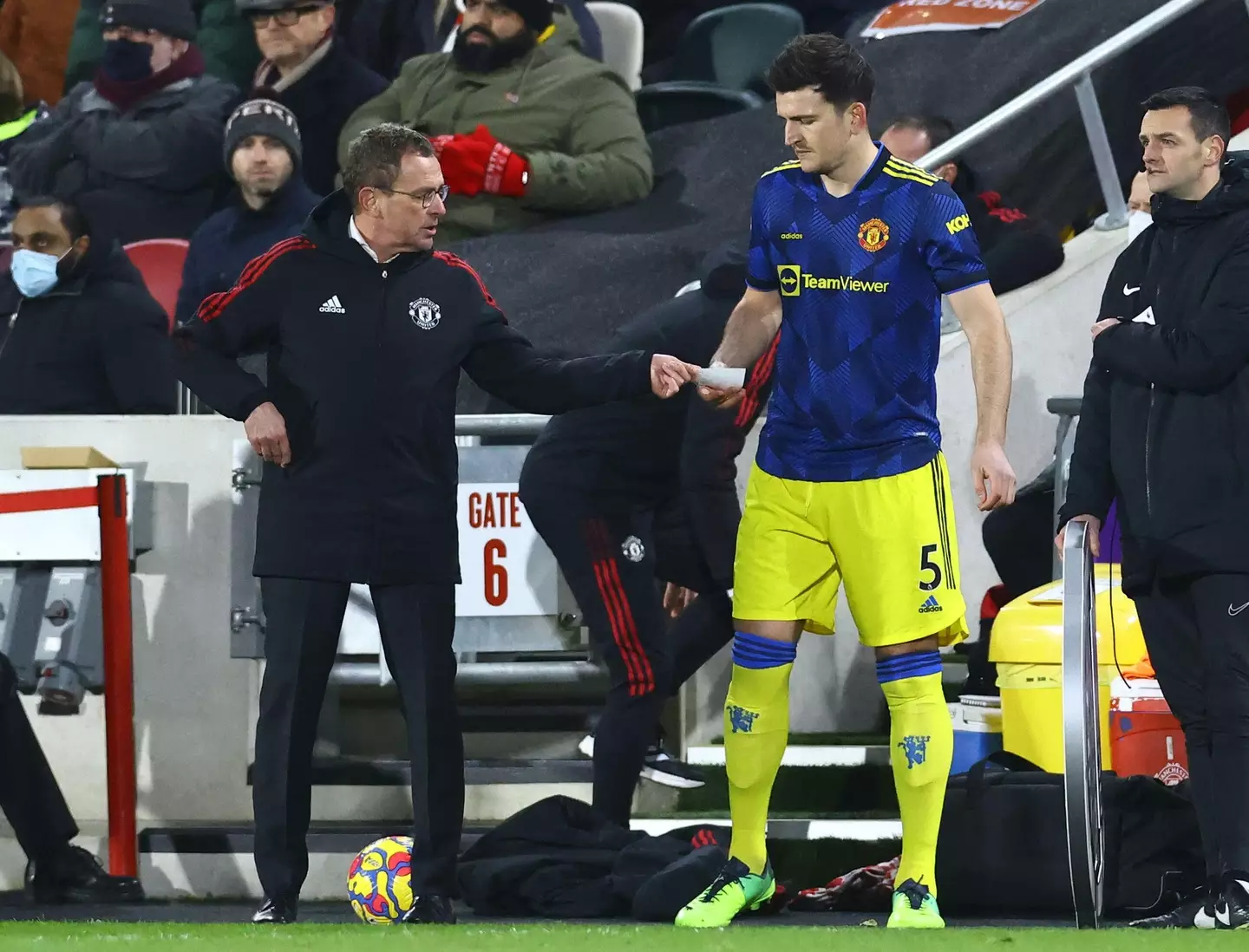 Maguire chatting with Rangnick. Image: PA Images