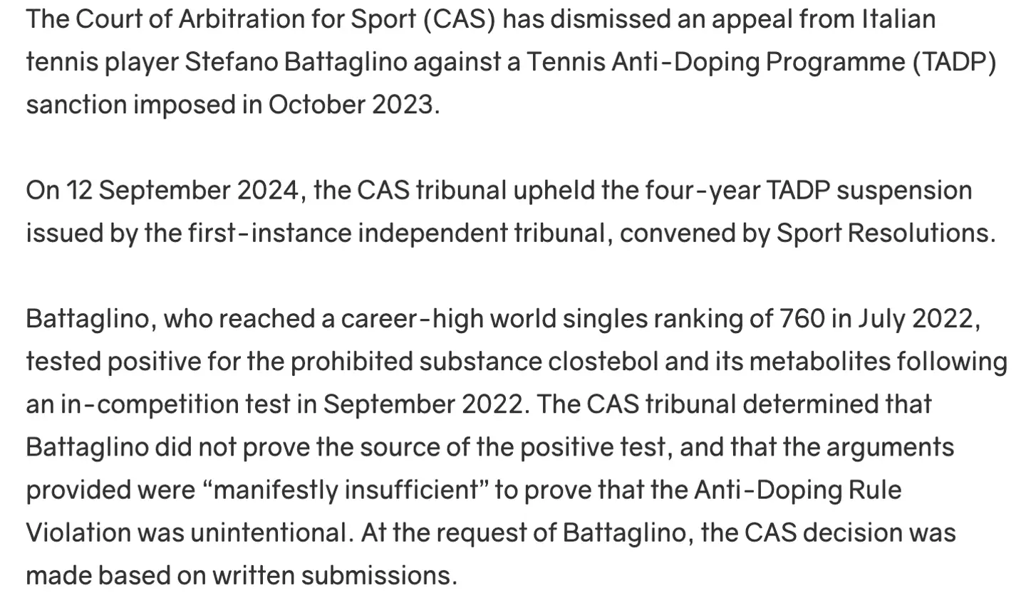 ITIA's statement on Stefano Battaglino's suspension (Image: ITIA)