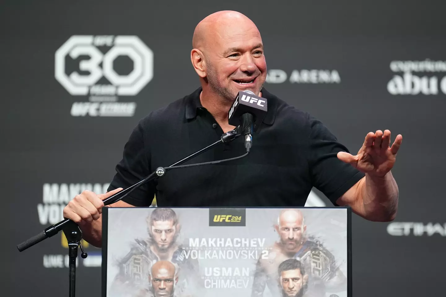 Dana White during the UFC 294 pre-fight press conference. Image: Getty 