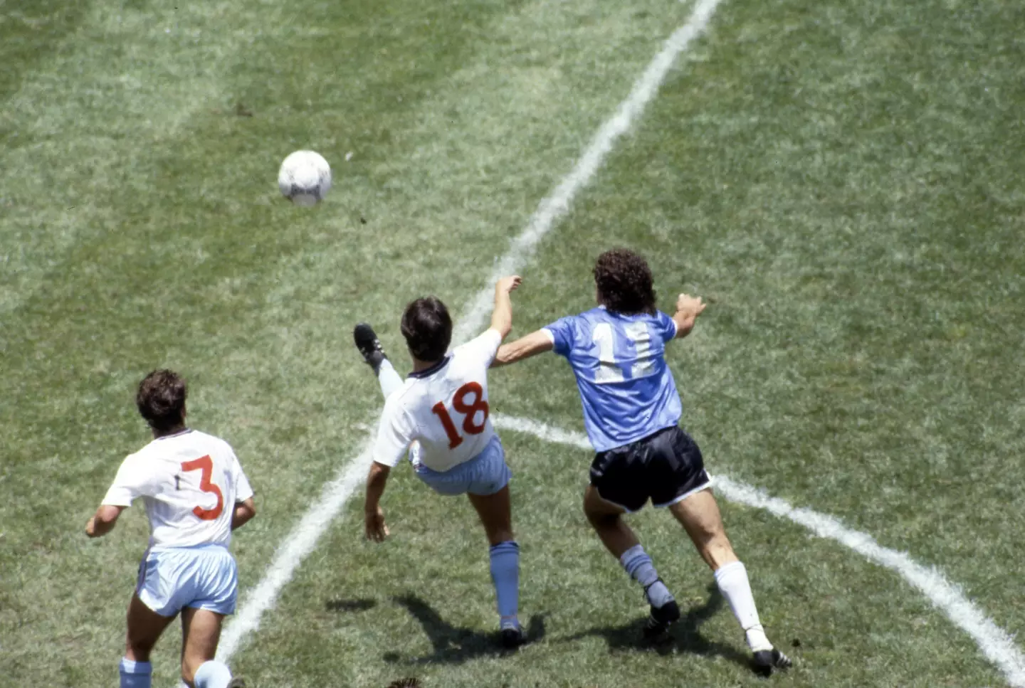 Hodge, who sold the shirt, played the ball back towards Shilton, with Maradona pouncing to punch the ball home. Image: PA Images