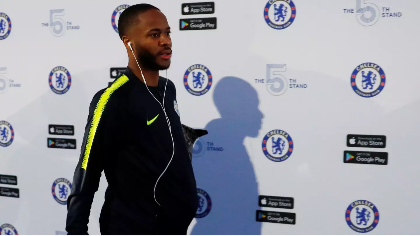 Raheem Sterling arriving at Chelsea's Stamford Bridge.