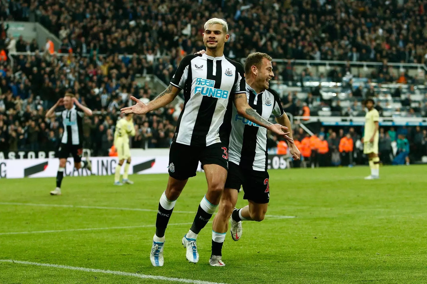 Bruno Guimaraes celebrates scoring Newcastle's second goal during their clash against Arsenal. (Alamy)