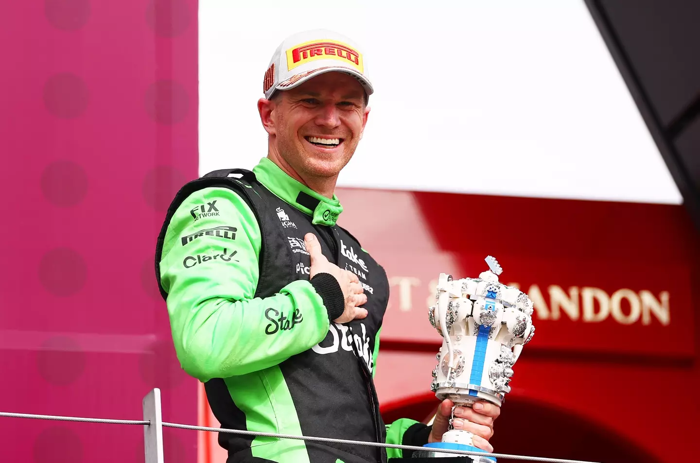 Nico Hulkenberg celebrates his first ever podium in Formula 1. (Image: Getty)