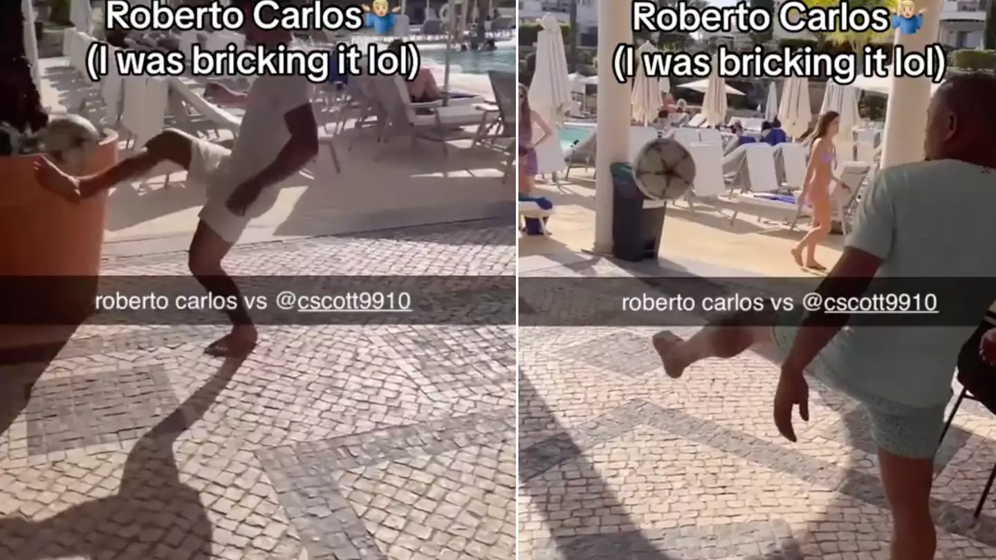Roberto Carlos plays two-touch with fan on holiday, he's still got it