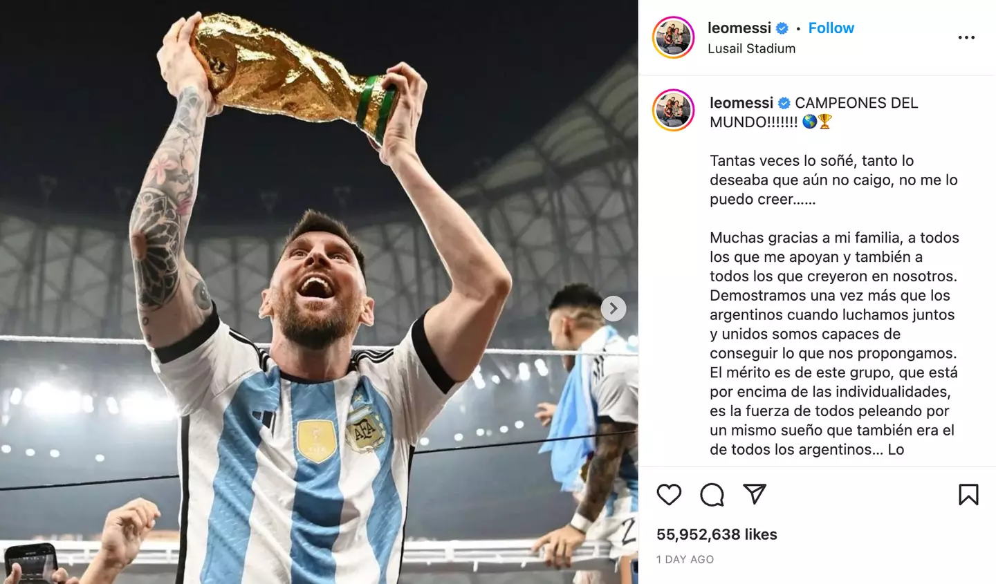 Messi's post on Instagram. (Image