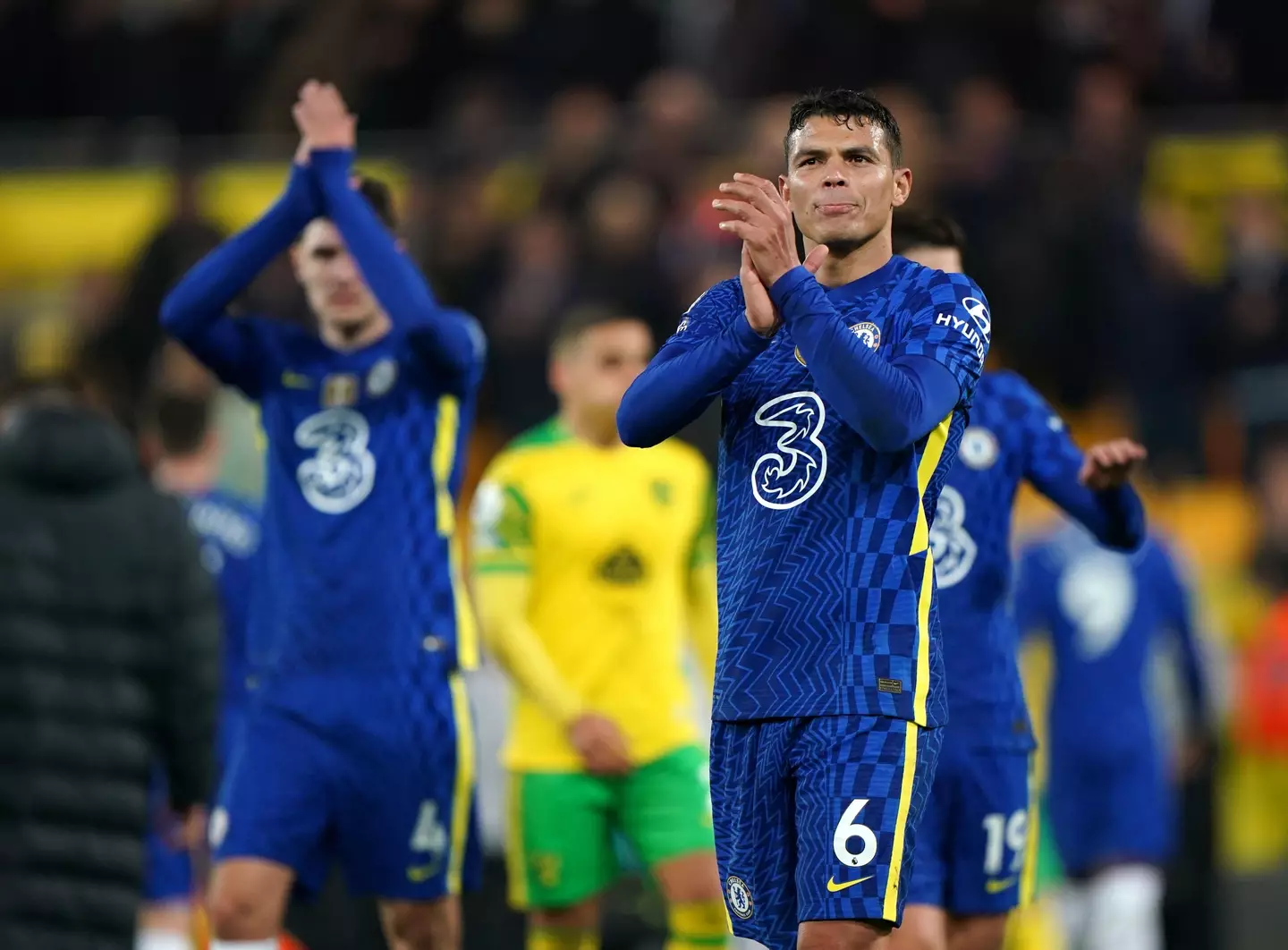 Chelsea players clap their fans, after beating Norwich City on Thursday. Image: PA Images