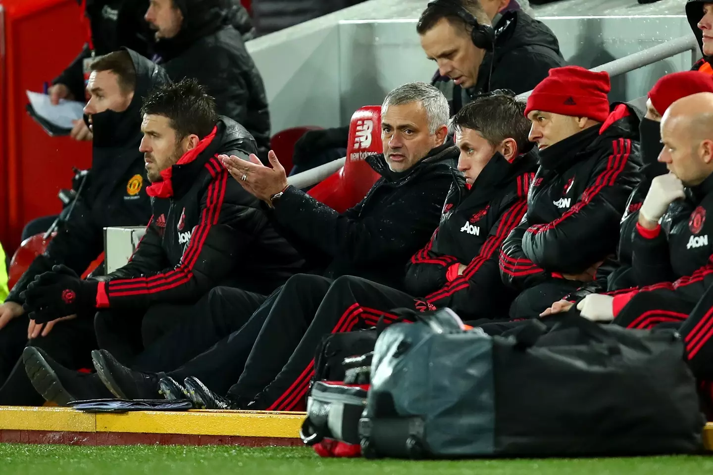 Jose Mourinho during Liverpool vs. Manchester United. Image: Getty 