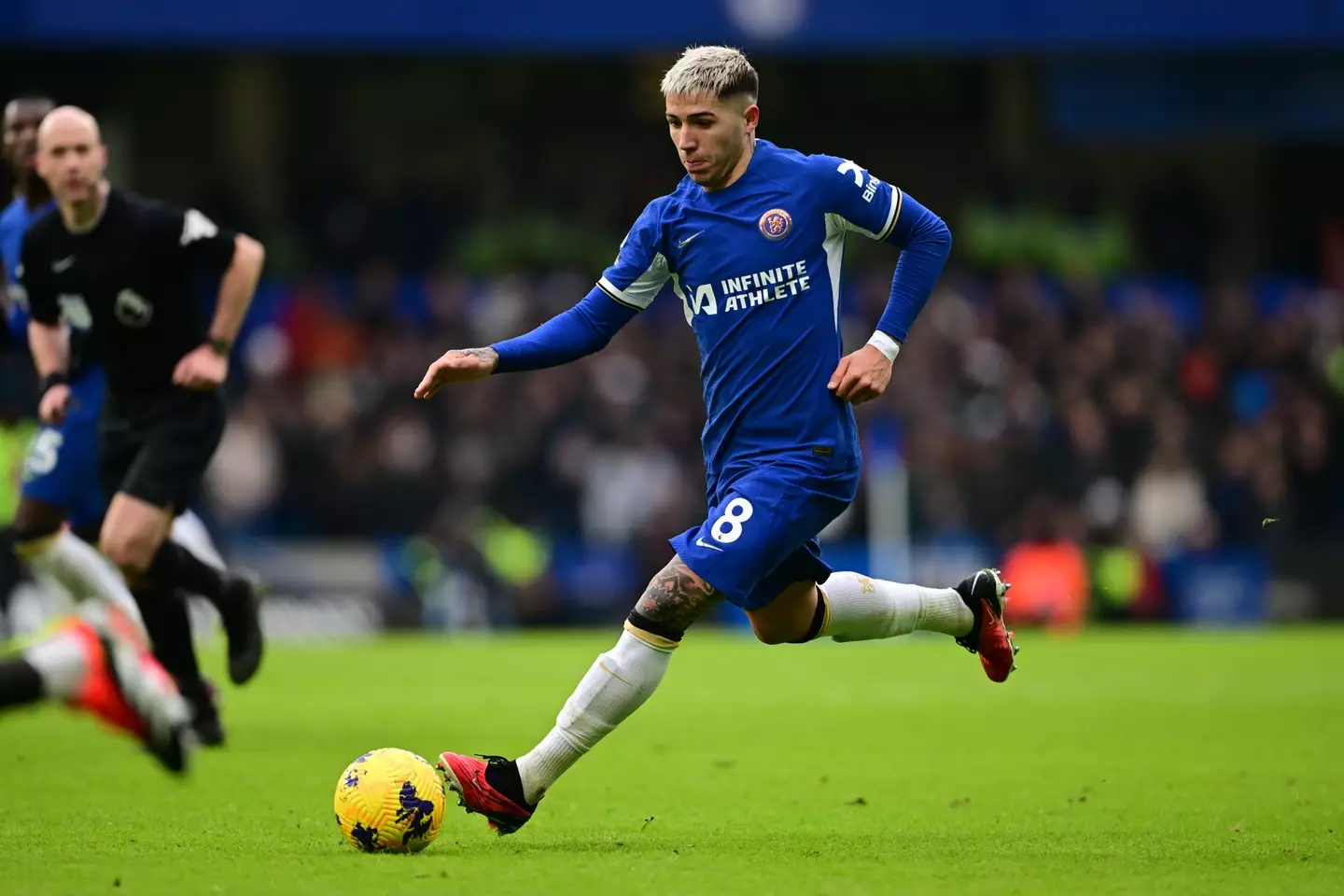 Enzo Fernandez in action for Chelsea. Image: Getty 