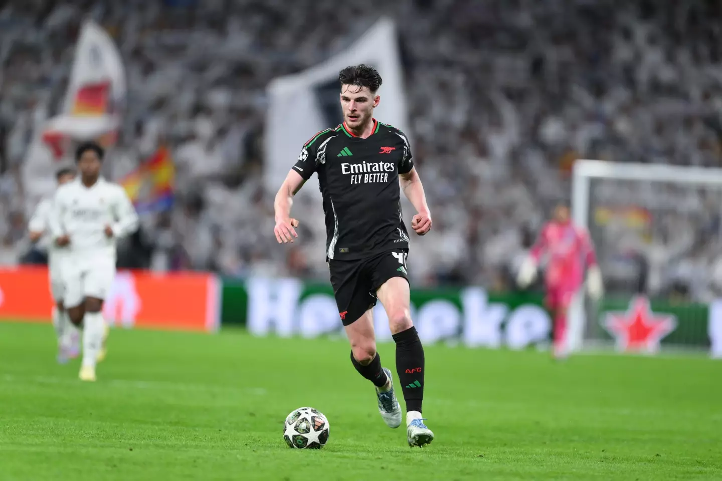 Declan Rice in action for Arsenal against Real Madrid. Image: Getty