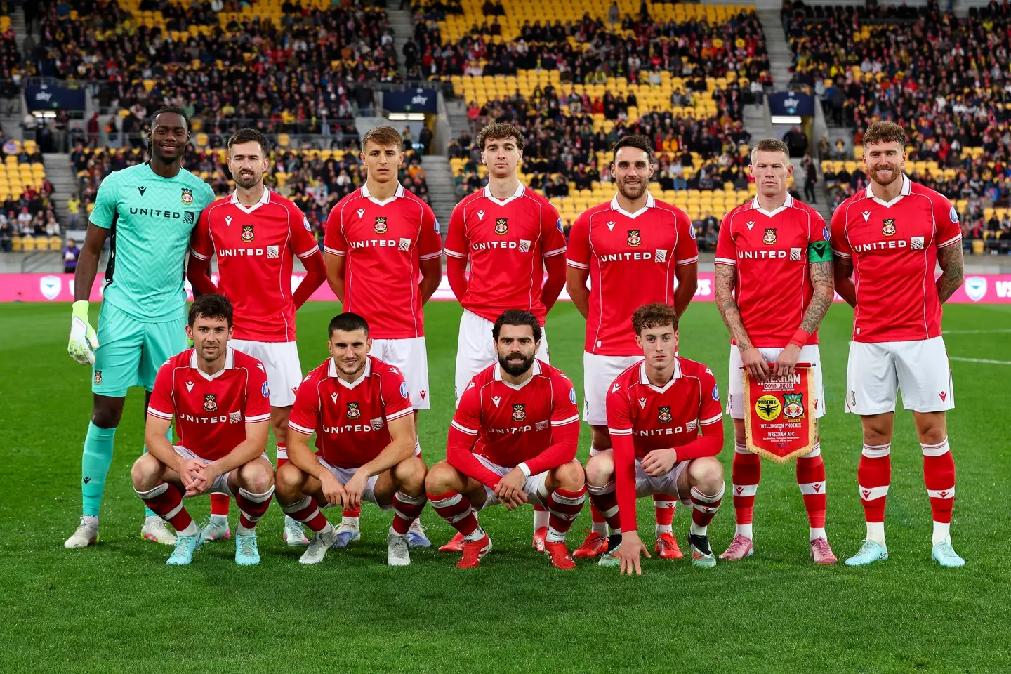 Wrexham line up for a pre-season friendly against Wellington Phoenix. Image: Getty