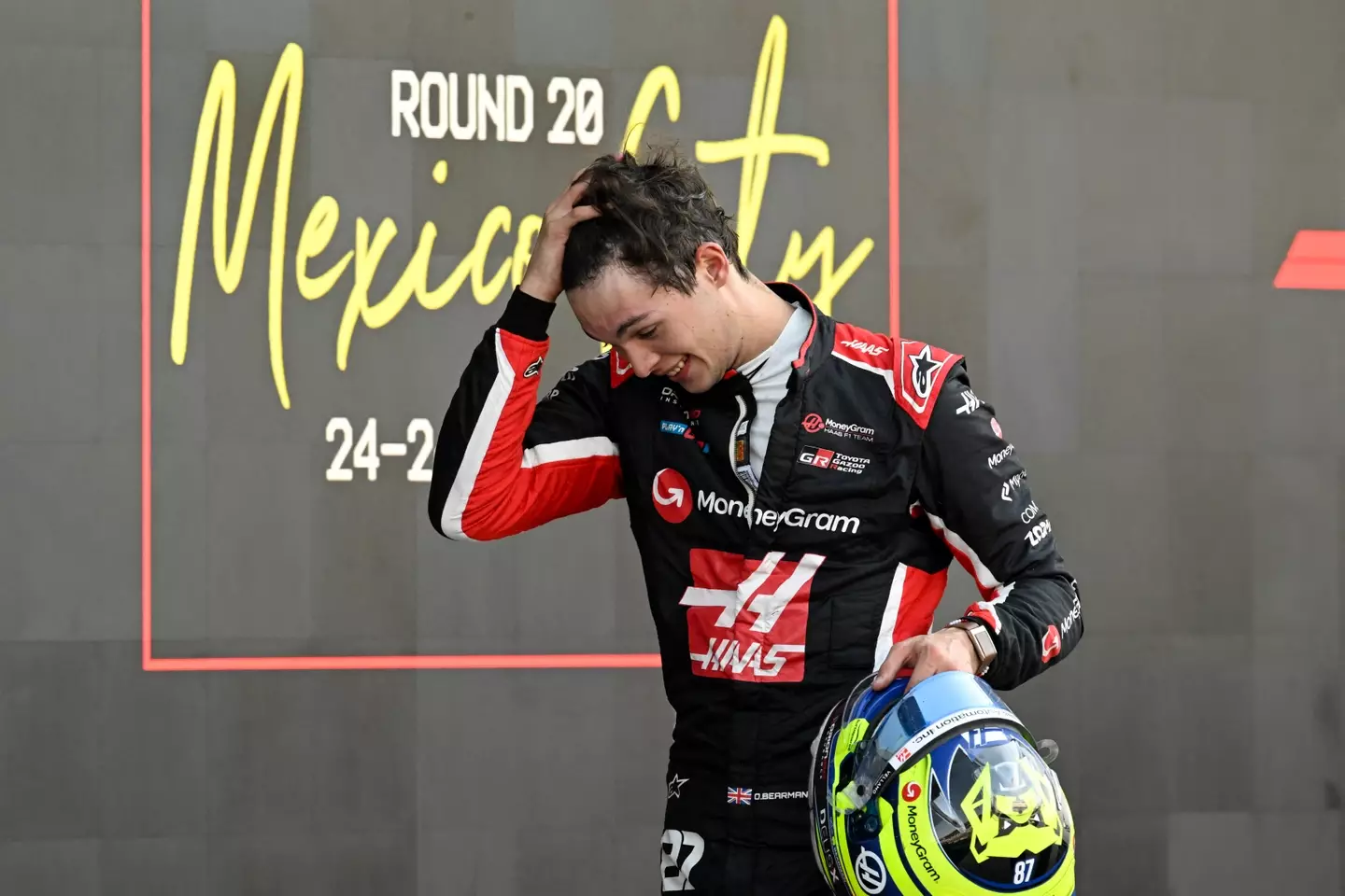 Oliver Bearman of Haas celebrates after the Mexican Grand Prix (Image: Getty)
