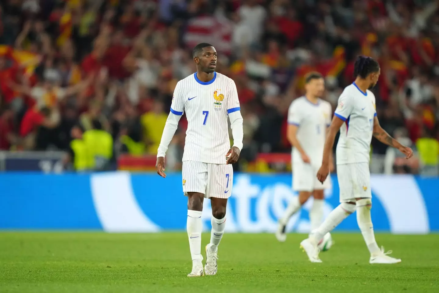 Ousmane Dembele cuts a dejected figure during Spain vs. France. Image: Getty