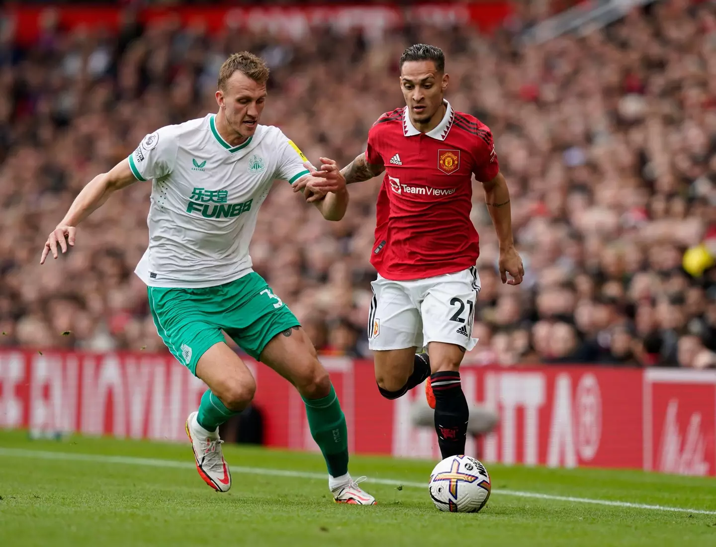 Antony against Dan Burn of Newcastle (Alamy)