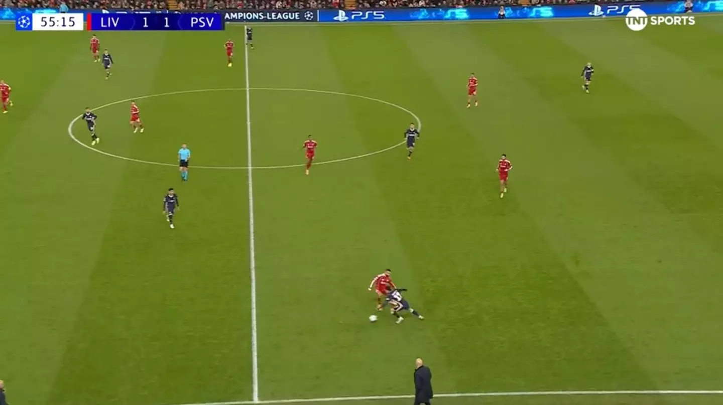 Dietmar Hamann slammed Mohamed Salah's act for PSV Eindhoven's second goal. Image: TNT Sports