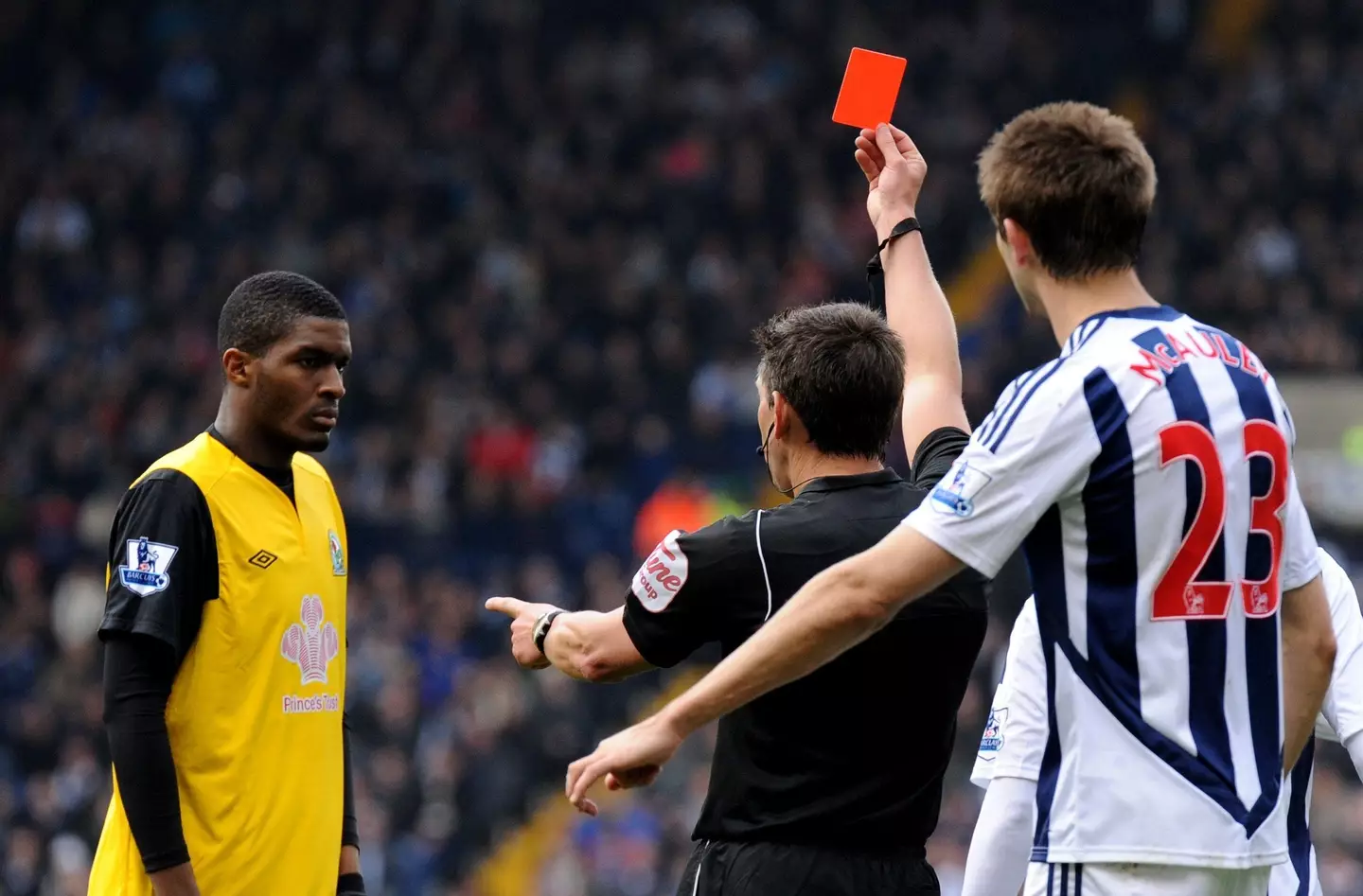 Modeste is sent off after kicking out at Billy Jones. (Image