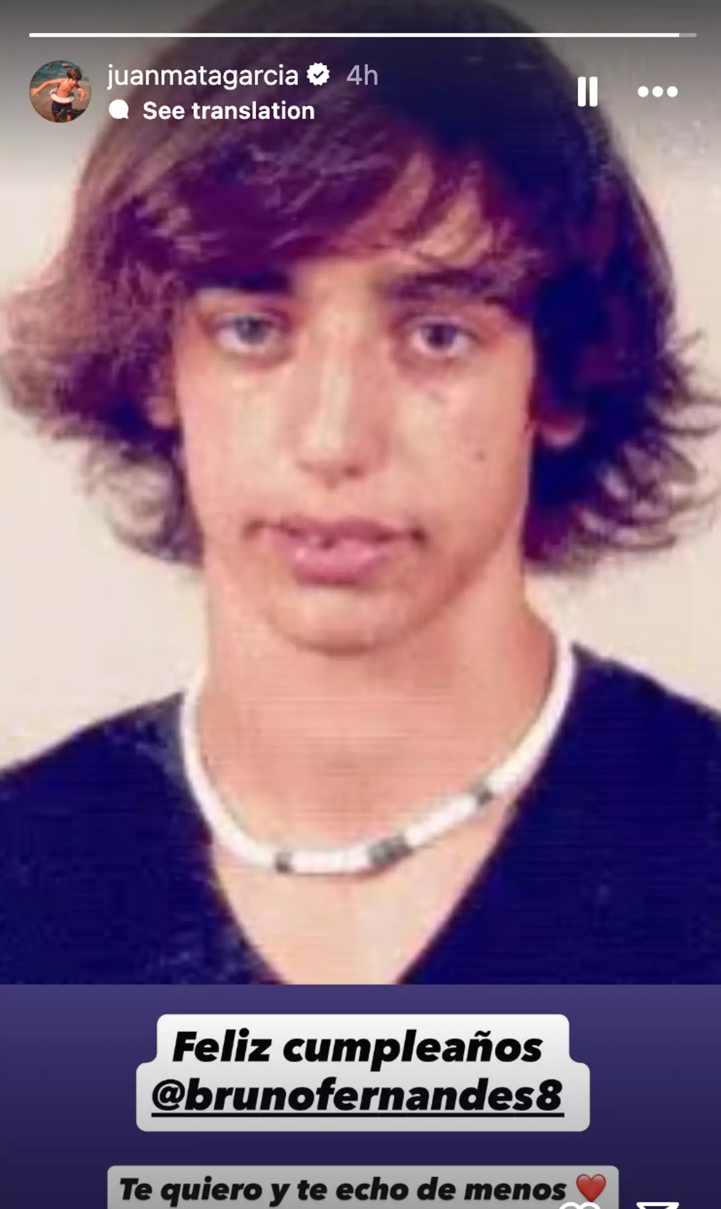 Juan Mata's birthday message to Bruno Fernandes. Image: Instagram/@juanmatagarcia