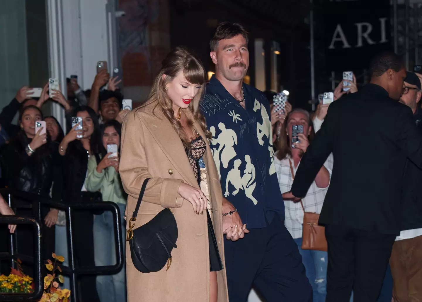 Taylor Swift and Travis Kelce during an outing in New York City. Image: Getty