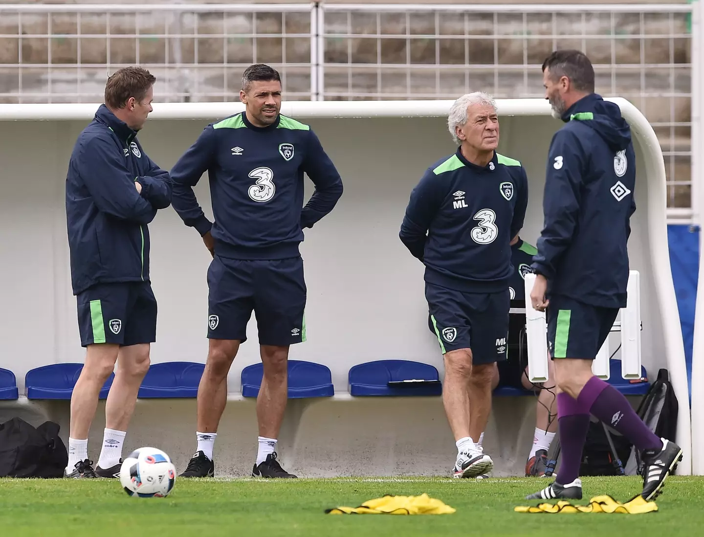 Jon Walters and Roy Keane during an Ireland training session. Image: Getty