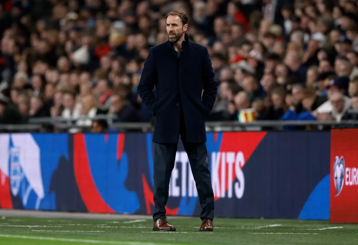 Gareth Southagte on the touchline for an England match. Image: Getty