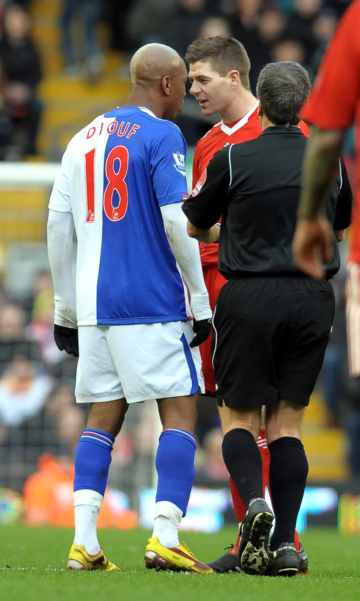 Gerrard got heated with Diouf in a 2010 clash. Image: Getty