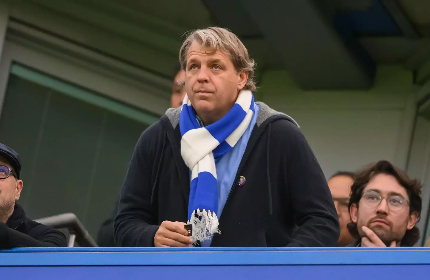 Chelsea owner Todd Boehly watches on from the stands. Image: Alamy