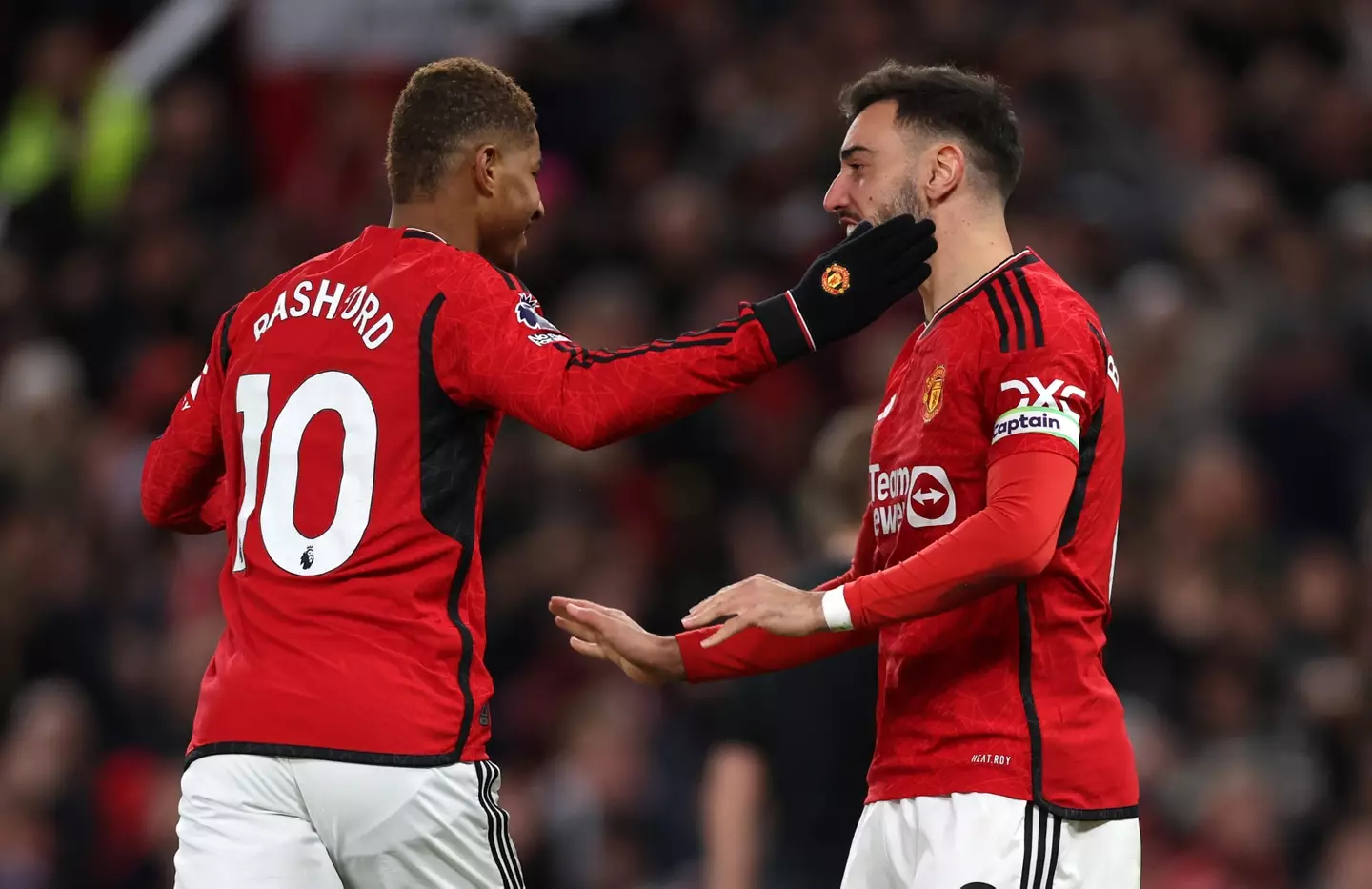 Marcus Rashford and Bruno Fernandes in action for Manchester United. Image: Getty