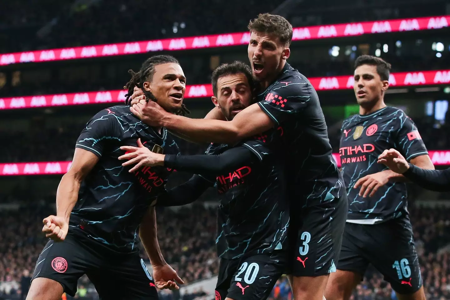 City players celebrating Ake's goal. (Image