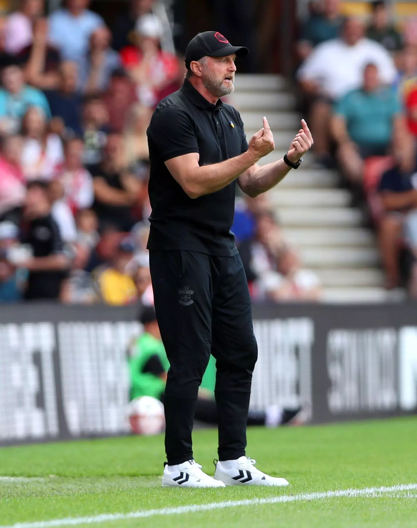 Southampton manager Ralph Hasenhuttl gestures on the touchline during the Premier League match. (Alamy)