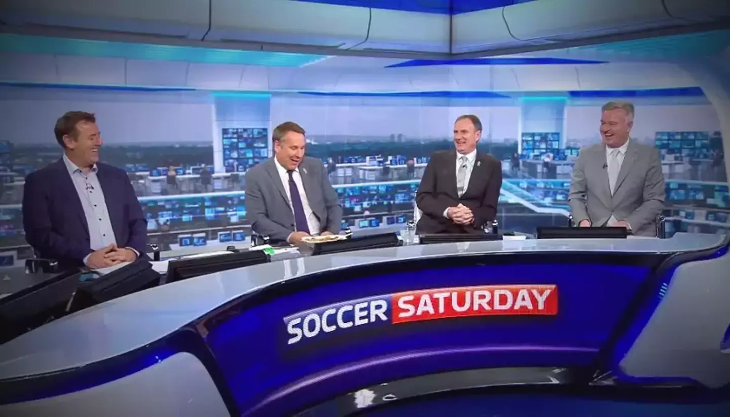 Matt Le Tissier, Paul Merson, Phil Thompson and Charlie Nicholas were all studio pundits while Stelling presented Soccer Saturday (Image: Sky Sports)