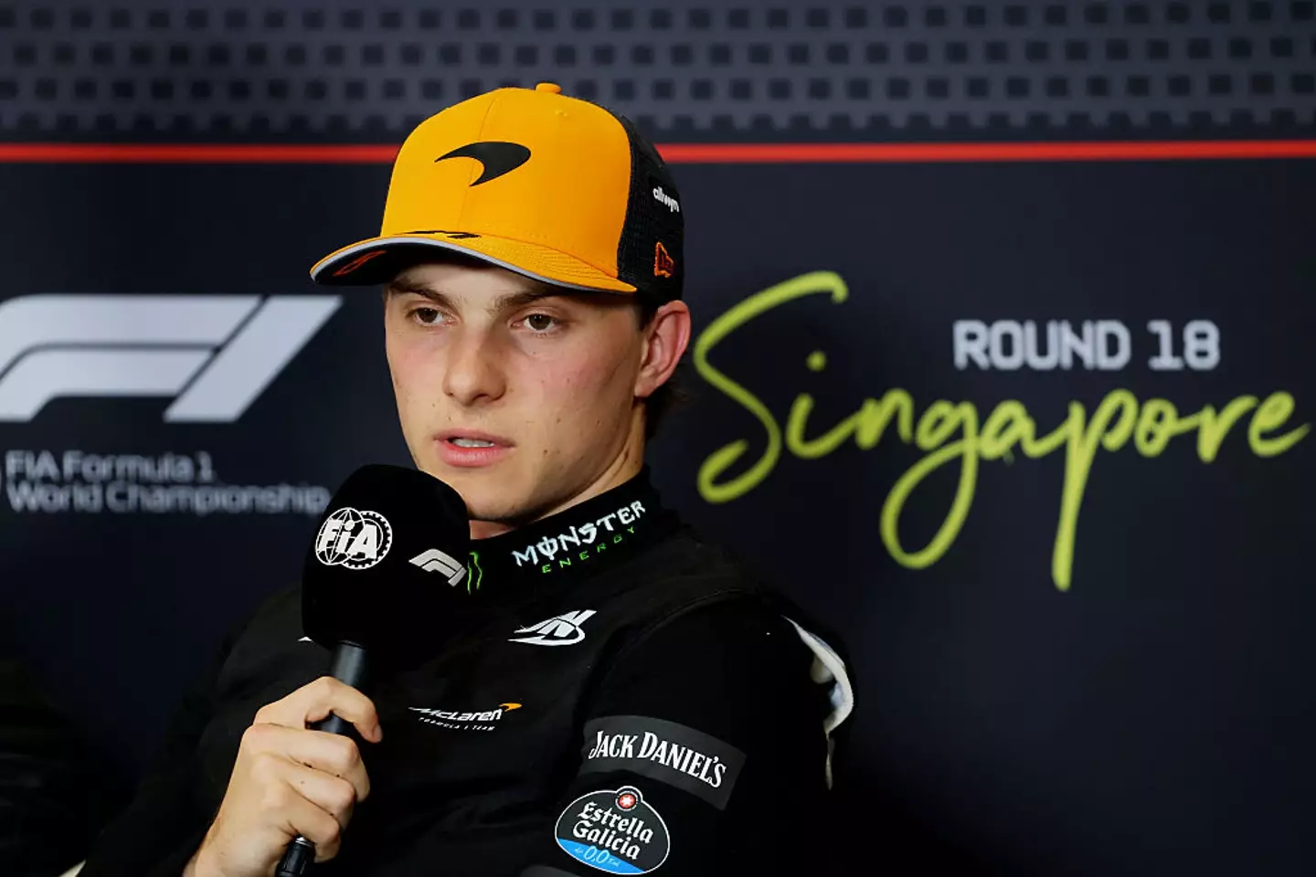 Oscar Piastri clearly wasn't happy with teammate Lando Norris. (Image: Clive Rose/Getty Images)