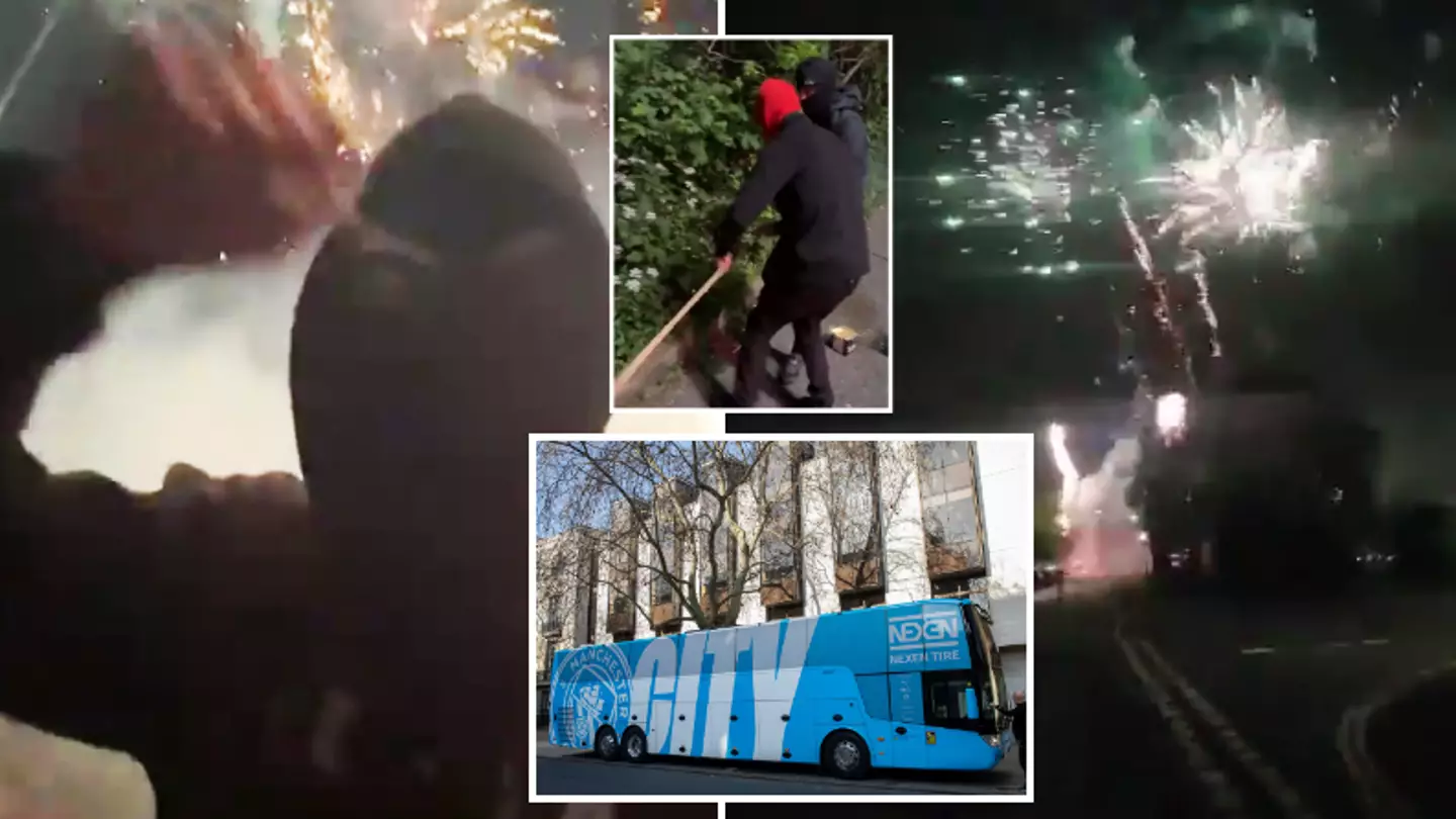 Arsenal fans set fireworks off at 2am outside 'Man City hotel' but there's a huge plot twist