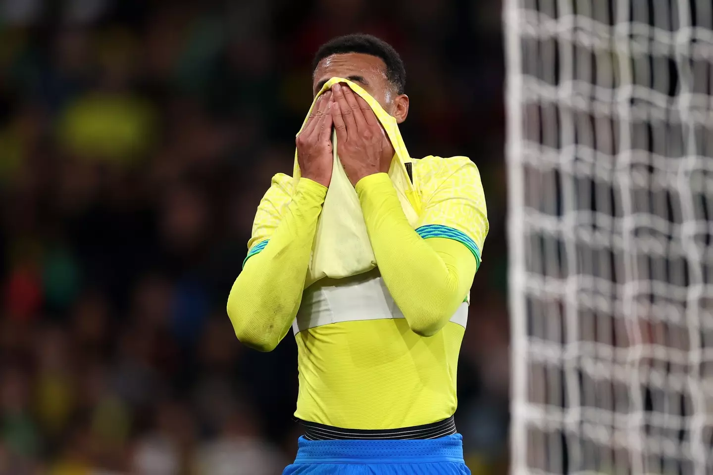 Gabriel cuts a frustrated figure after limping off in Brazil's game against Senegal. Image: Getty