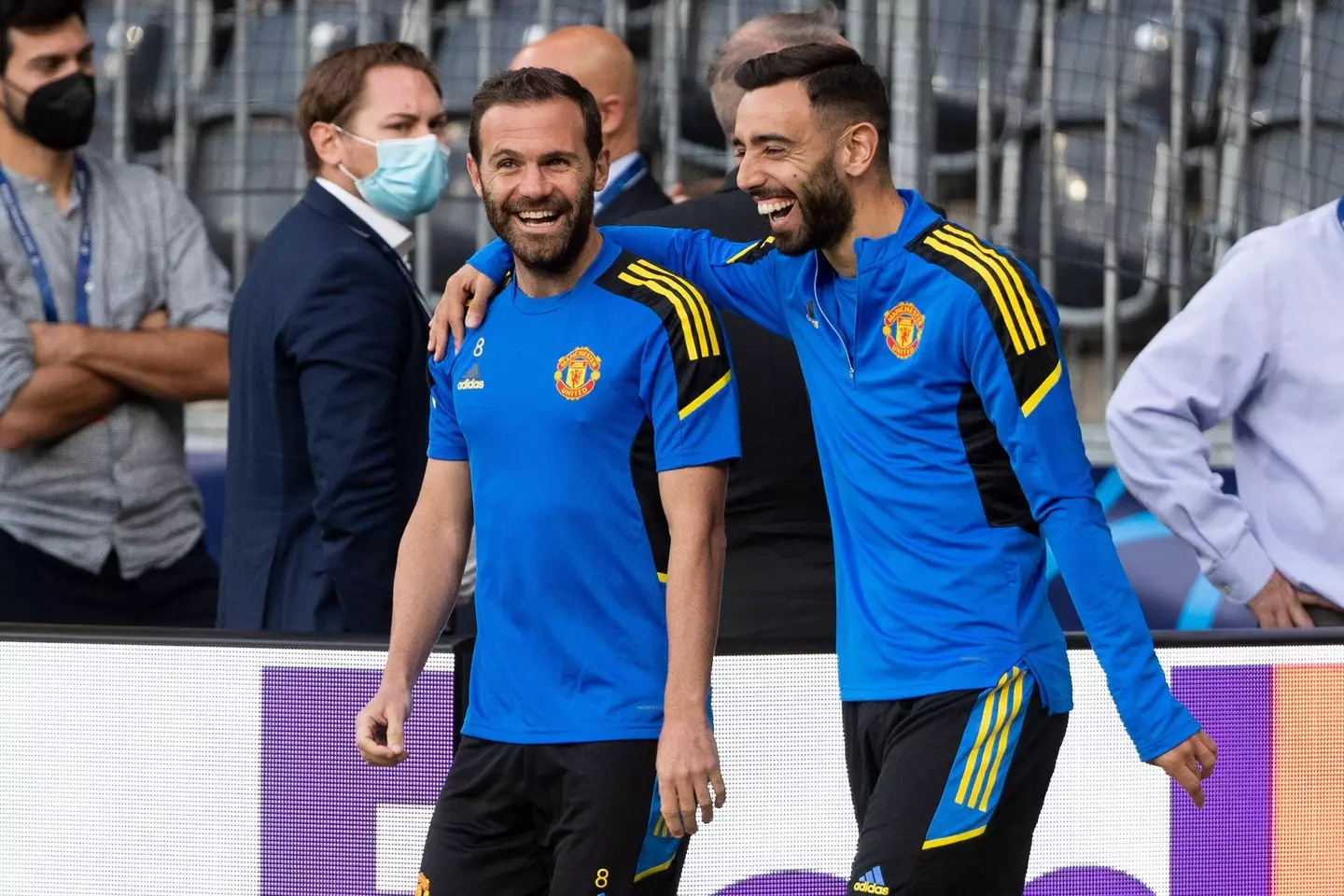 Fernandes with Juan Mata during their time at United together. Image: Alamy