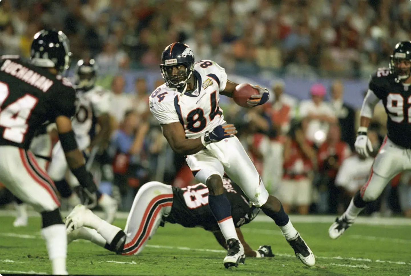 Shannon Sharpe played as tight end for the Denver Broncos. (Image: Getty)