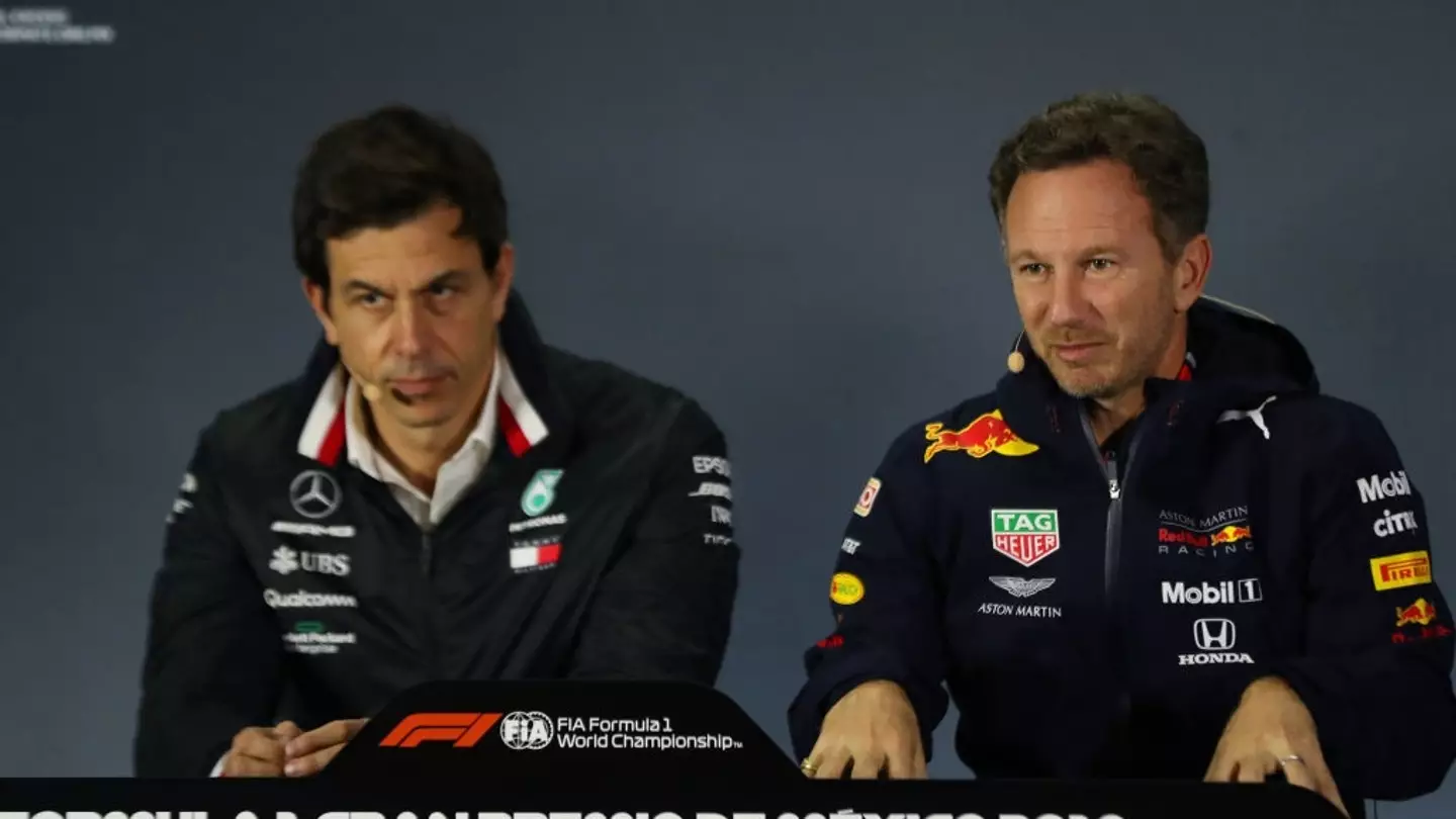 Mercedes team principal Toto Wolff and Red Bull team principal Christian Horner pictured (Image: Getty)