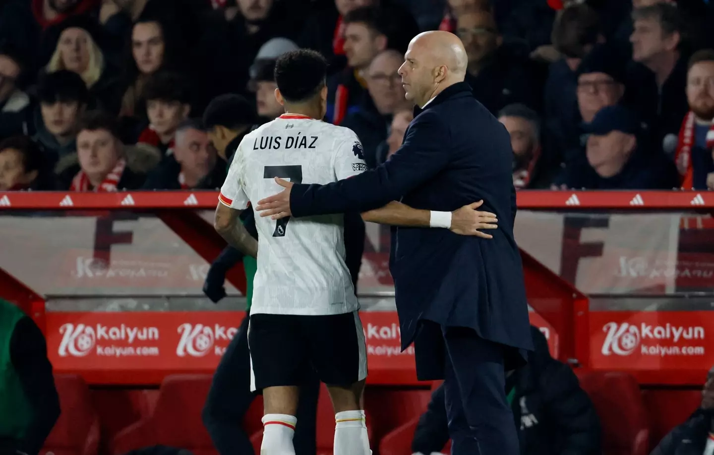 Luis Diaz after being substituted by Arne Slot- Getty