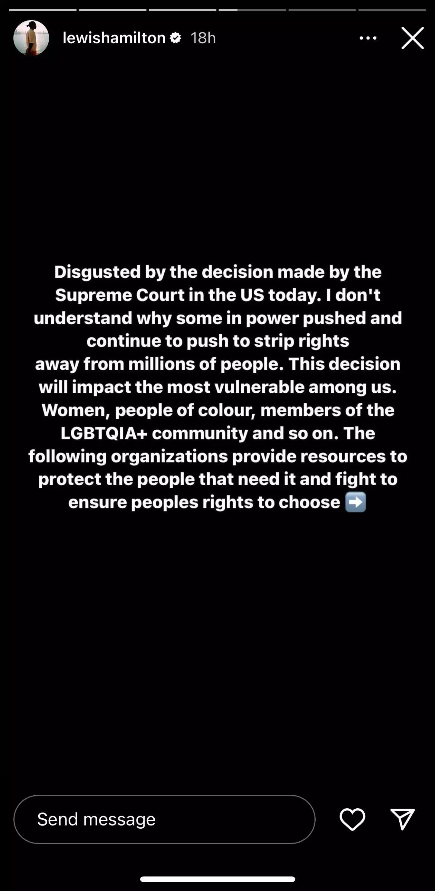 Lewis Hamilton's message on Instagram. Image