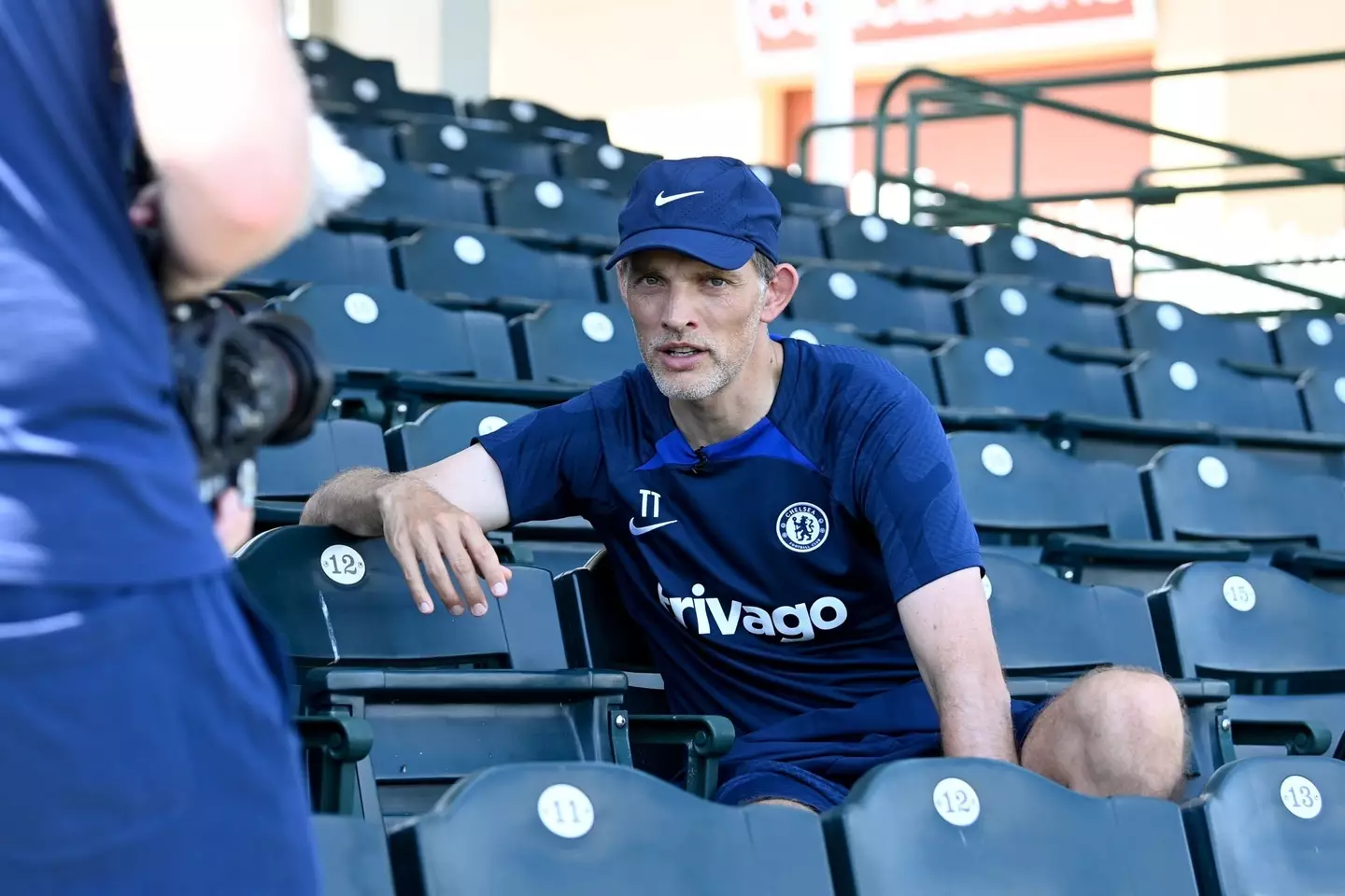 Thomas Tuchel talking to the cameras in Orlando, Florida. (Chelsea FC)
