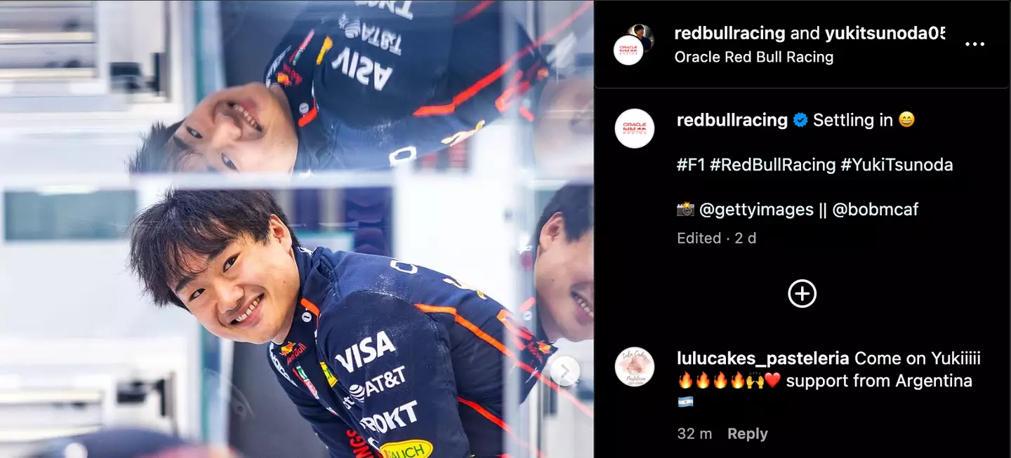 Red Bull driver Yuki Tsunoda pictured (Image: Instagram)