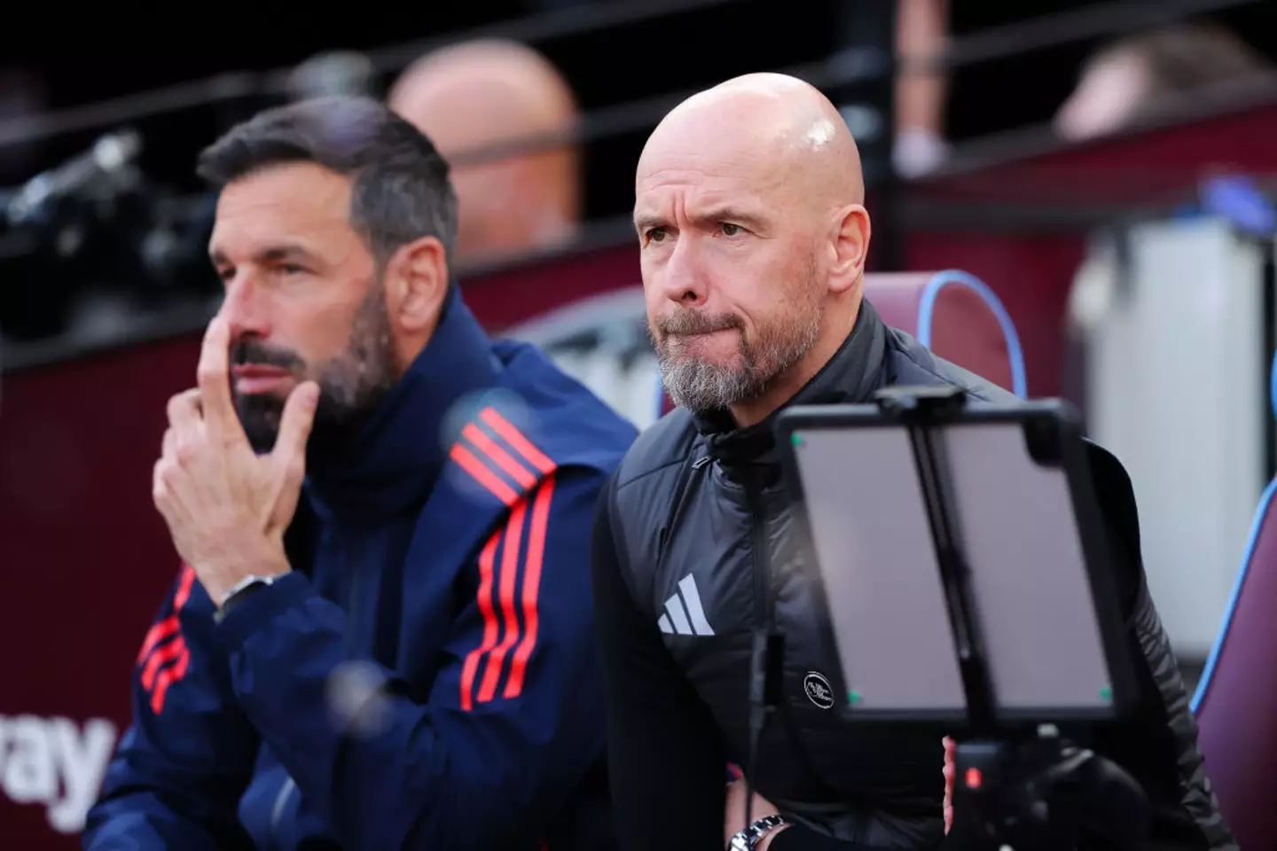 Erik ten Hag watches on during Man Utd's 2-1 defeat to West Ham -