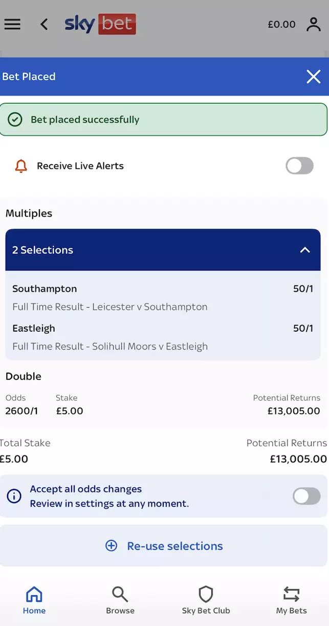 The bet would have come in but for the cash out. Image: X/@callum_ford01