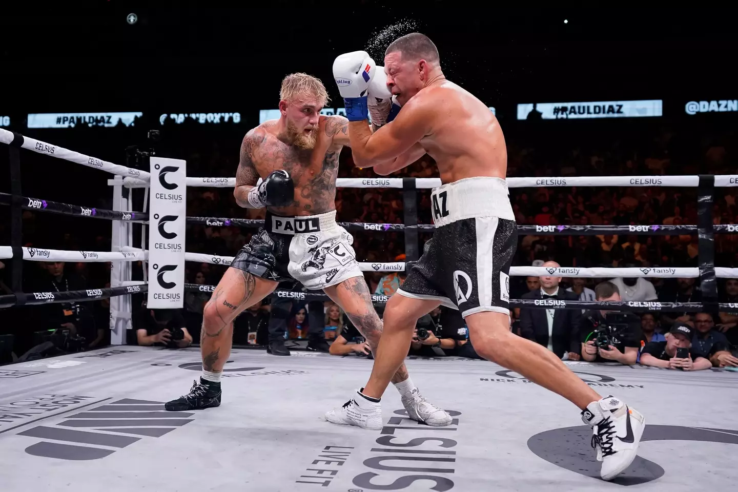 Jake Paul and Nate Diaz during their bout. Image: Getty