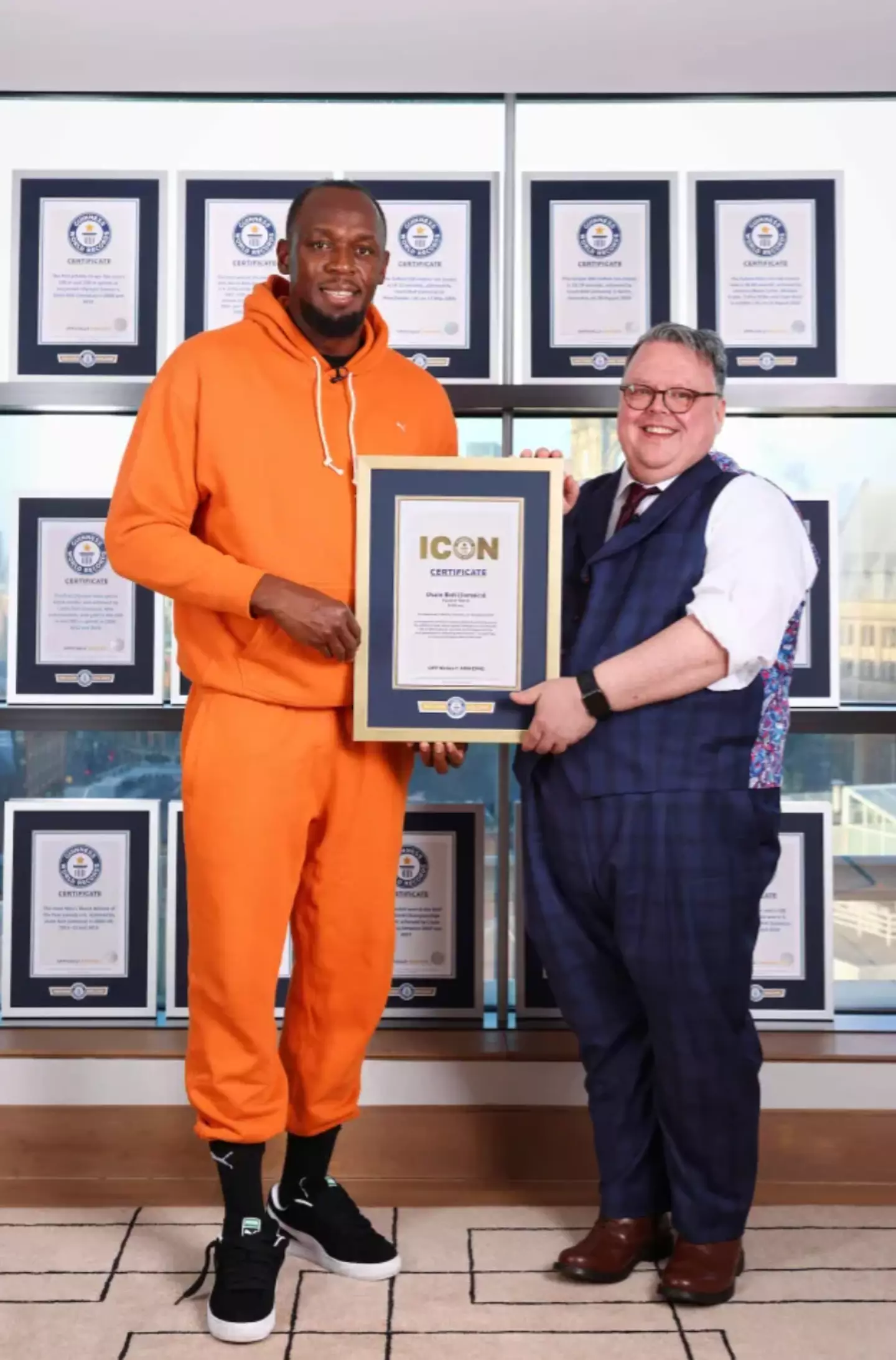 Usain Bolt was presented with the award in Manchester. Image: Guinness World Records