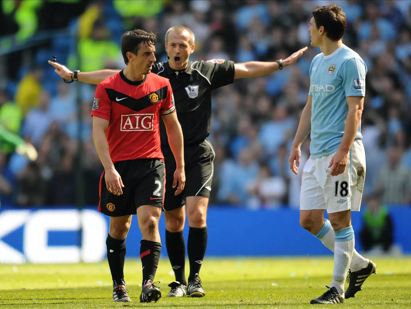 Neville in action against Manchester City back in 2010. (Image