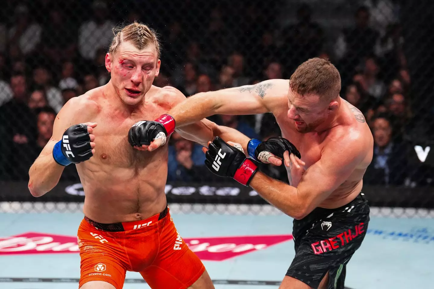 Paddy Pimblett suffered the first loss of his UFC career to Justin Gaethje after their UFC 324 title fight. Image: Getty