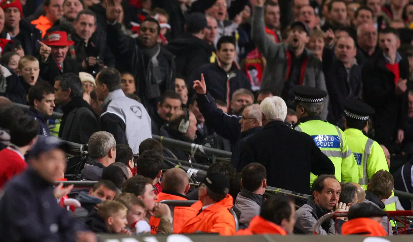 Liverpool fans berate Mourinho after he is set to the stands (Image: PA)