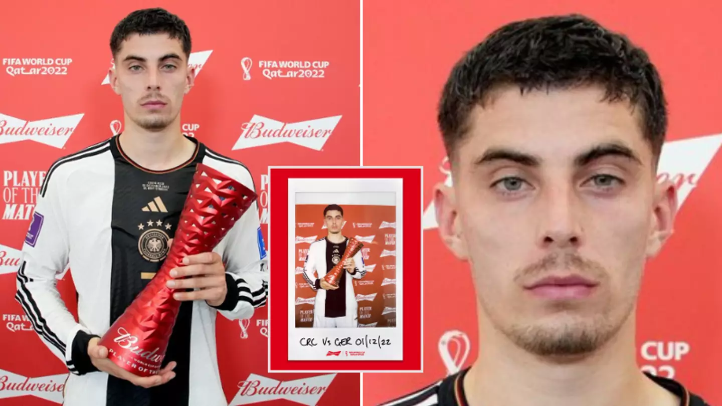 Kai Havertz collects Player of the Match award after Germany's World Cup exit, he looked delighted