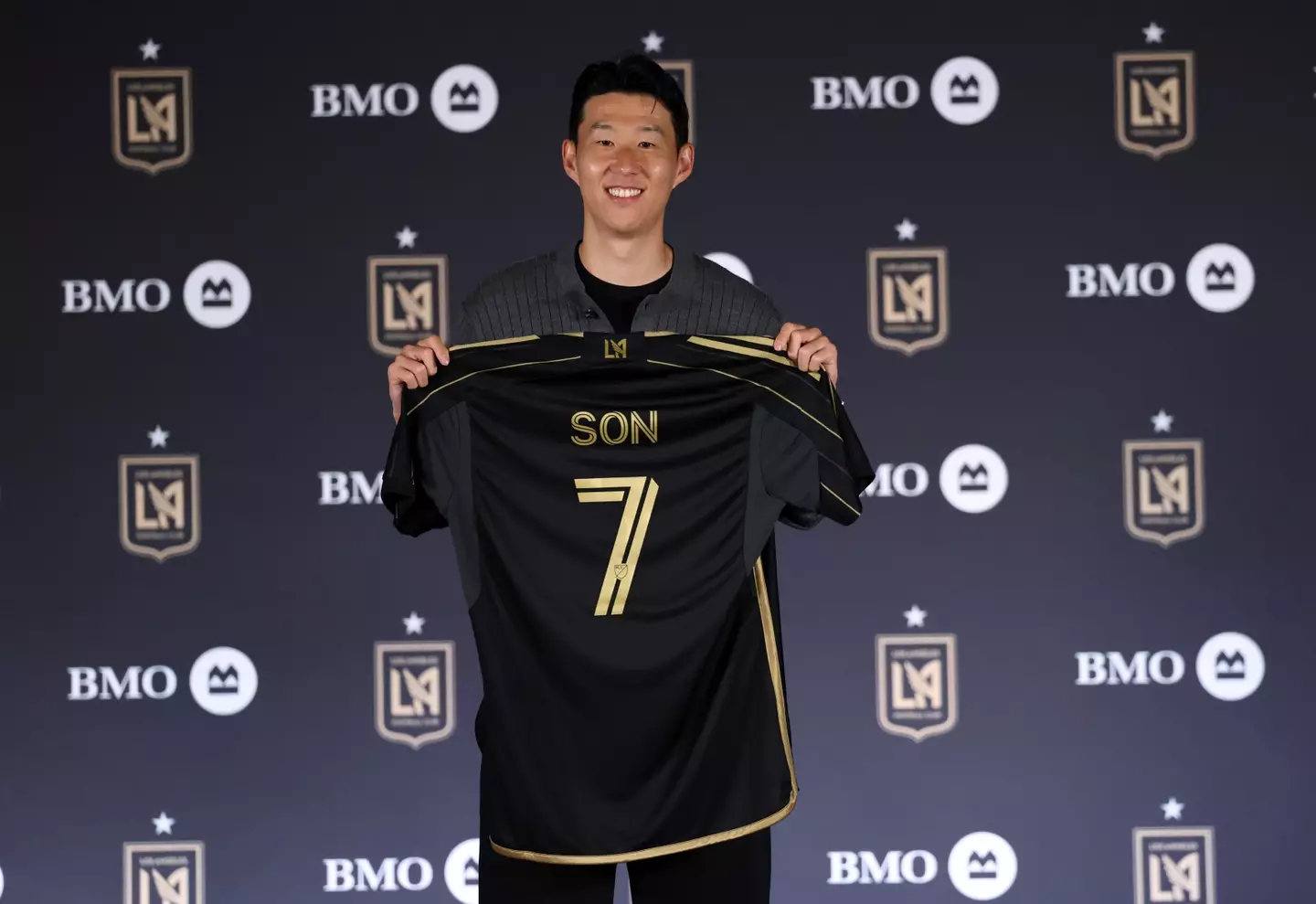 Son pictured at his LAFC presentation. Image credit: Getty
