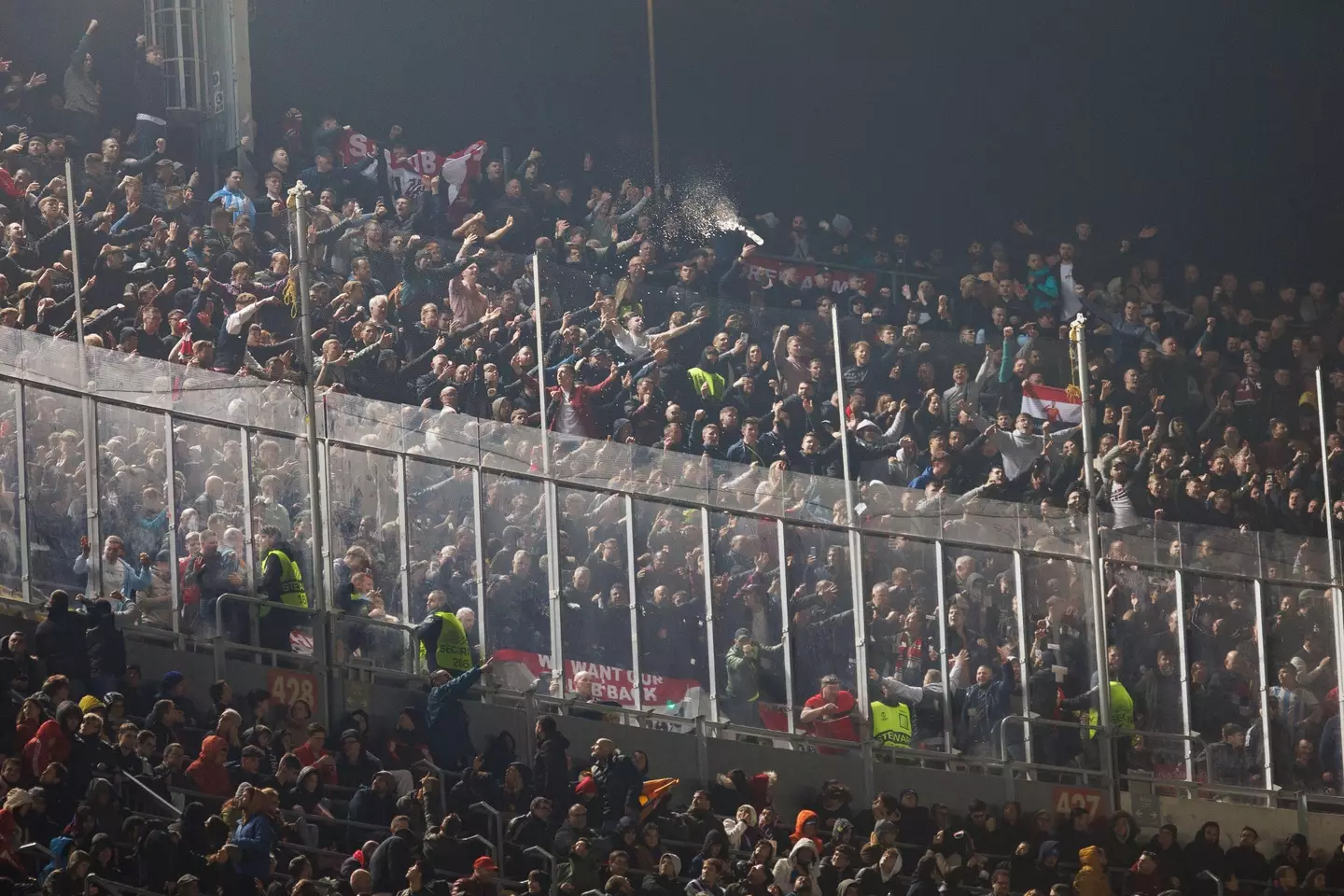 Manchester United supporters inside the Camp Nou. Image: Alamy